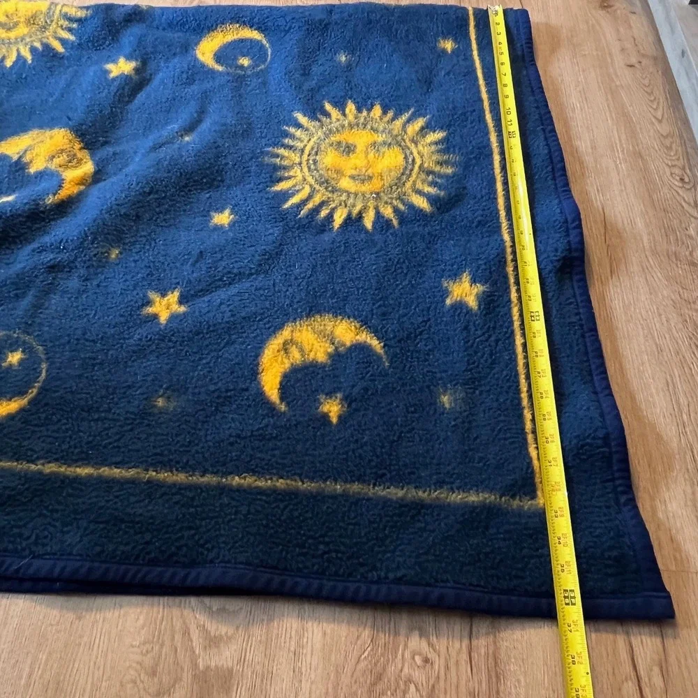 VTG Biederlack Celestial Throw Blanket Sun Moon Stars Blue Yellow USA 54x74